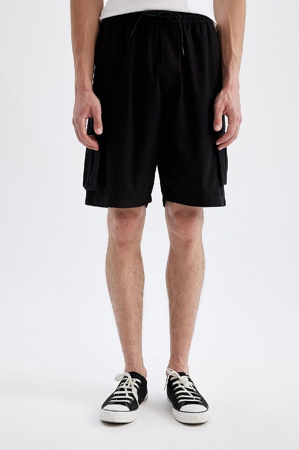 Relax Fit Düz Paça Gabardin Kargo Bermuda Şort C5400ax24sm - 5