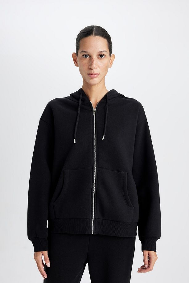 Relax Fit Kapüşonlu Cepli Basic Düz Fermuarlı Sweatshirt C1809ax24wn - 3
