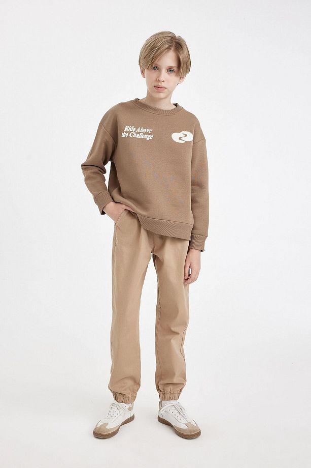 Erkek Çocuk Beli Bağcıklı Lastikli Paça Cepli Basic Düz Jogger Gabardin Pantolon A9395a824wn - 2