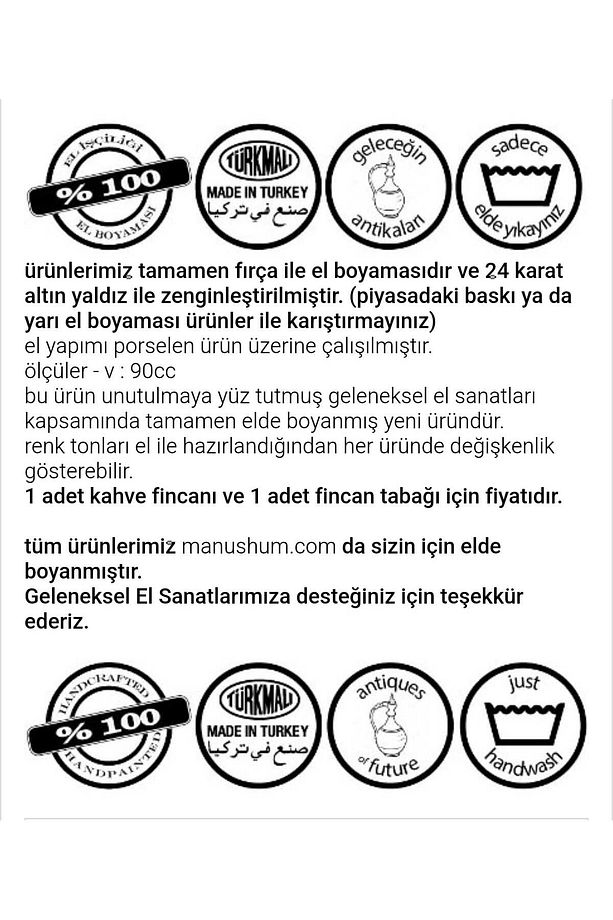 El Boyama Porselen Osmanlı Saray Kahve Fincanı-canlı Sarı 1 Adet - 4