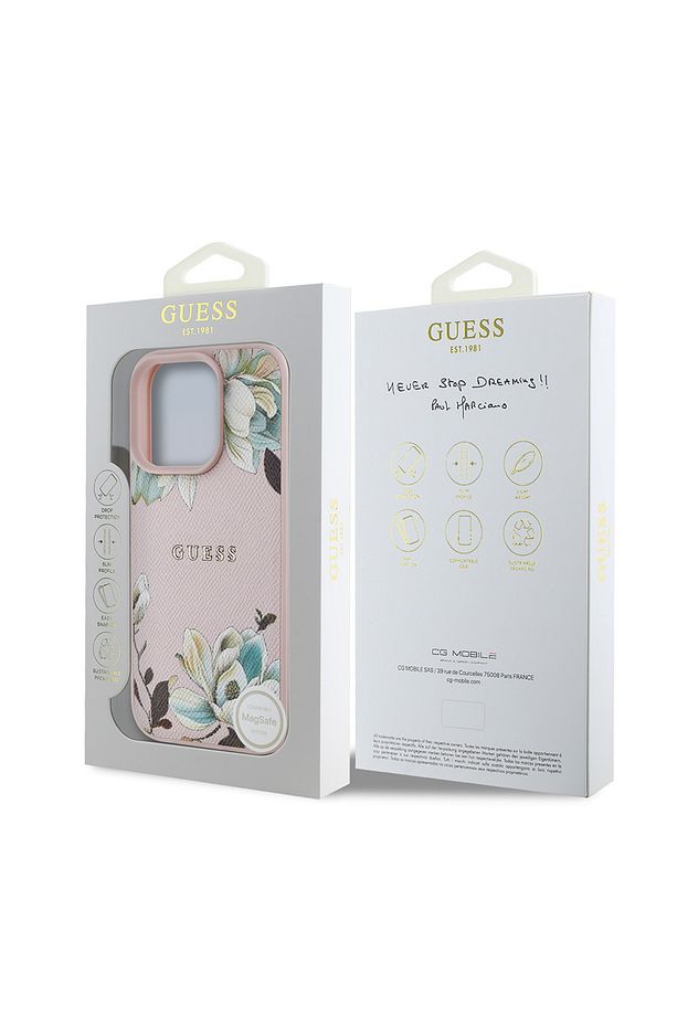iPhone 15 Pro Max Kılıf Guess Lisanslı Magsafe Özellikli Çiçek Tasarımlı Metal Logolu Kapak Pembe - 5