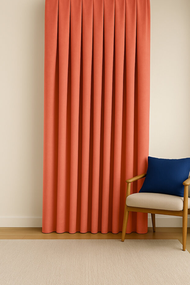 Barcelona Velvet Textured Background Curtain Yavruağzı (Without Pleats)