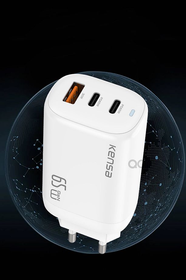 65W Gan3 Turbo Hızlı Şarj Cihazı Type-C QC PD 2xUsb-C 1xUsb-A (Gerçek 65 Watt) - 2
