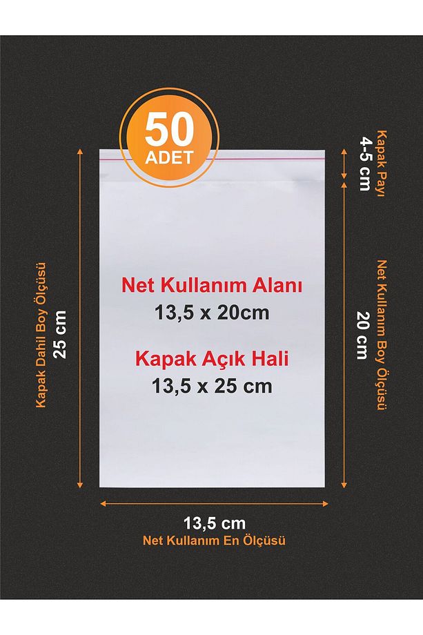 50 Adet 13,5*25 Cm (13,5X20 5) Yapışkanlı Şeffaf Opp Jelatin Poşet, Bantlı Jelatin Poşet - 1