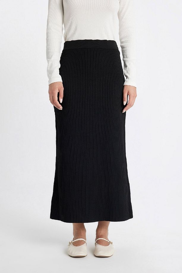 Regular Fit Basic Düz Maxi Siyah Triko Etek A1314ax24au - 4