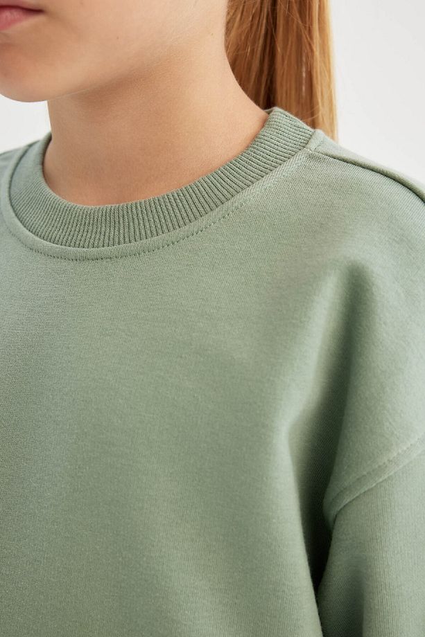 Kız Çocuk Relax Fit Bisiklet Yaka Pamuklu Basic Düz Okul Sweatshirt A2797a824au - 5