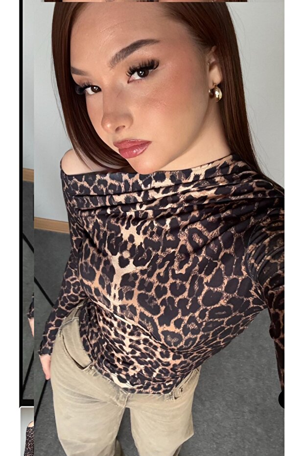 بلوزة كادي بود بطبعة جلد الفهد مكشوفة الكتفين - 2