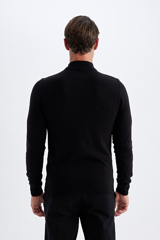 Schwarzer Slim-Fit-Slim-Fit-Pullover mit halbem Rollkragen, Basic-Solid-Strickpullover R1127az24wn - 7