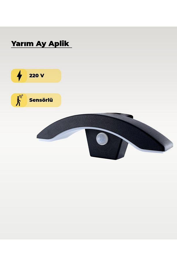 Siyah Sensörlü Led Yarım Ay Aplik 3200K (Sarı Işık) - 1