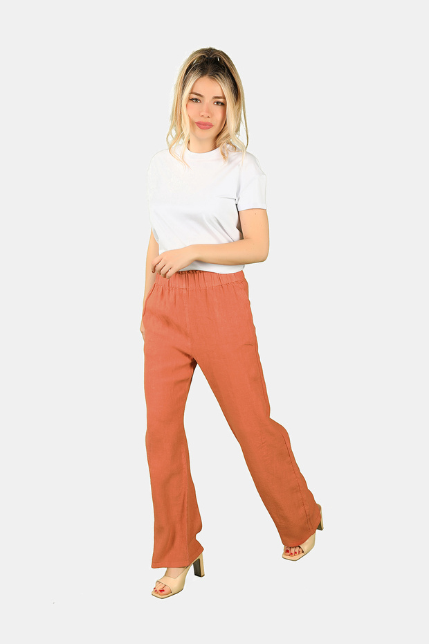 Elastic Waist Linen Trousers Tile