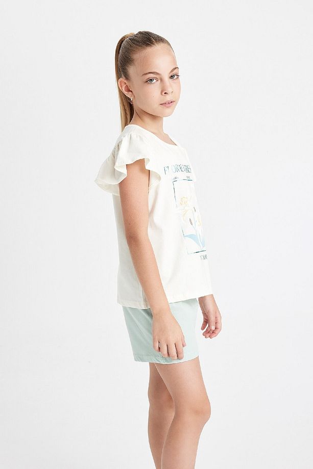 Kız Çocuk Pijama Takımı Bisiklet Yaka Baskılı Kısa Kollu Üst Şort C8497a824sm - 3