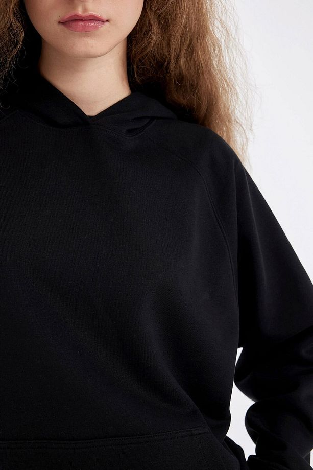 Oversize Geniş Kalıp Kapüşonlu Kanguru Cepli Kalın Basic Düz Sweatshirt C7805ax24wn - 5