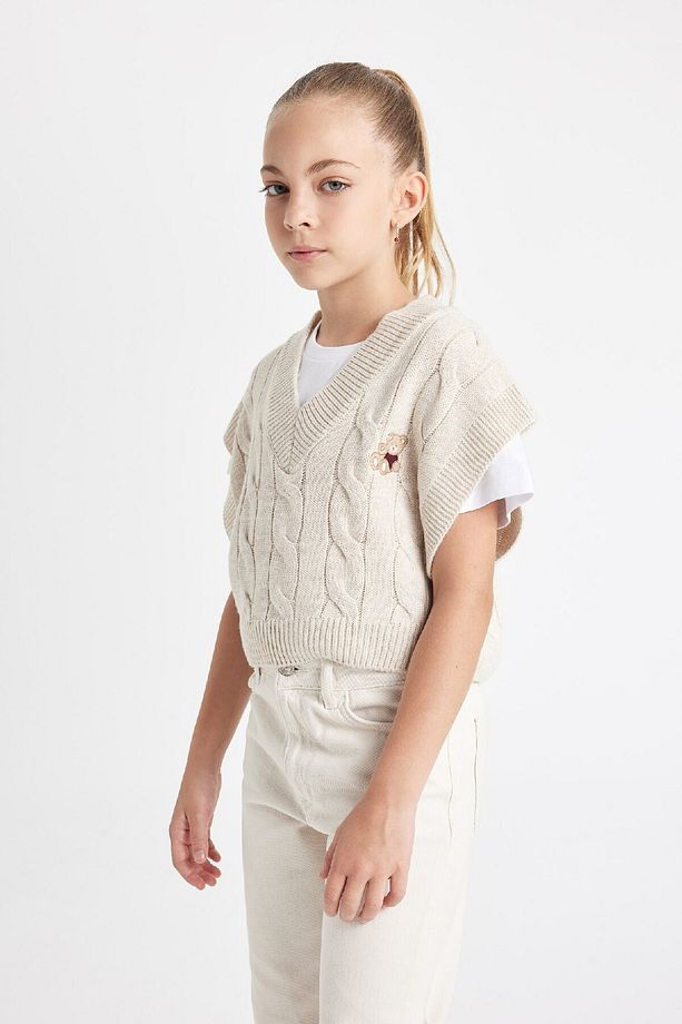 Kız Çocuk Oversize Geniş Kalıp V Yaka Triko Süveter C6935a824au - 4