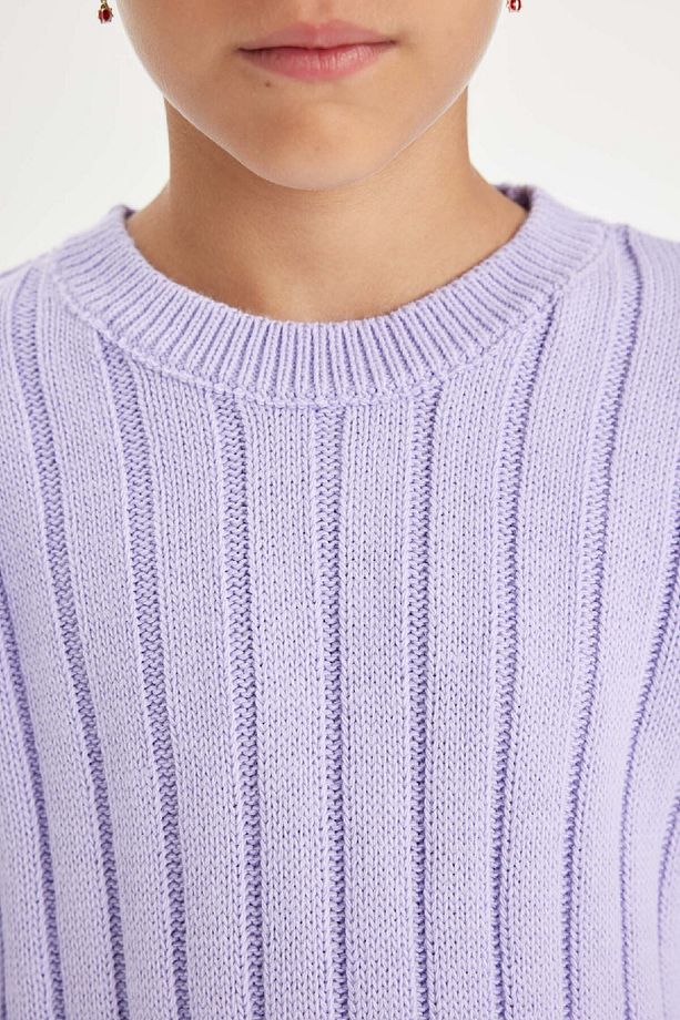 Kız Çocuk Oversize Geniş Kalıp Bisiklet Yaka Basic Düz Triko Kazak C6945a824au - 5