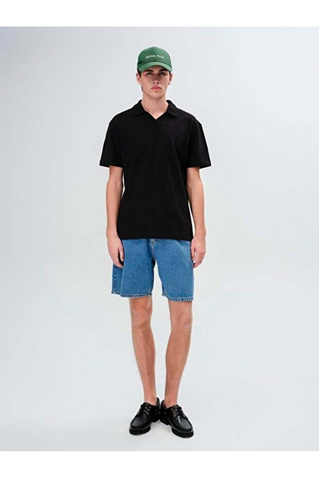 Lobode Black Men's Polo Neck Short Sleeve Regular T-Shirt 1225842386089200