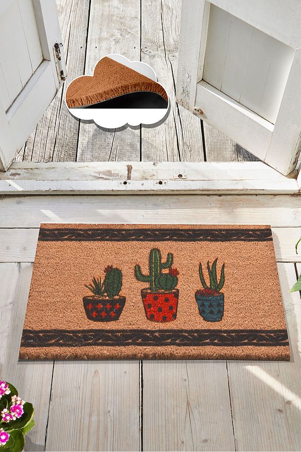 Coco Colorful Cactus Doğal Koko Paspas,kıl Kapı Önü Paspası - 2