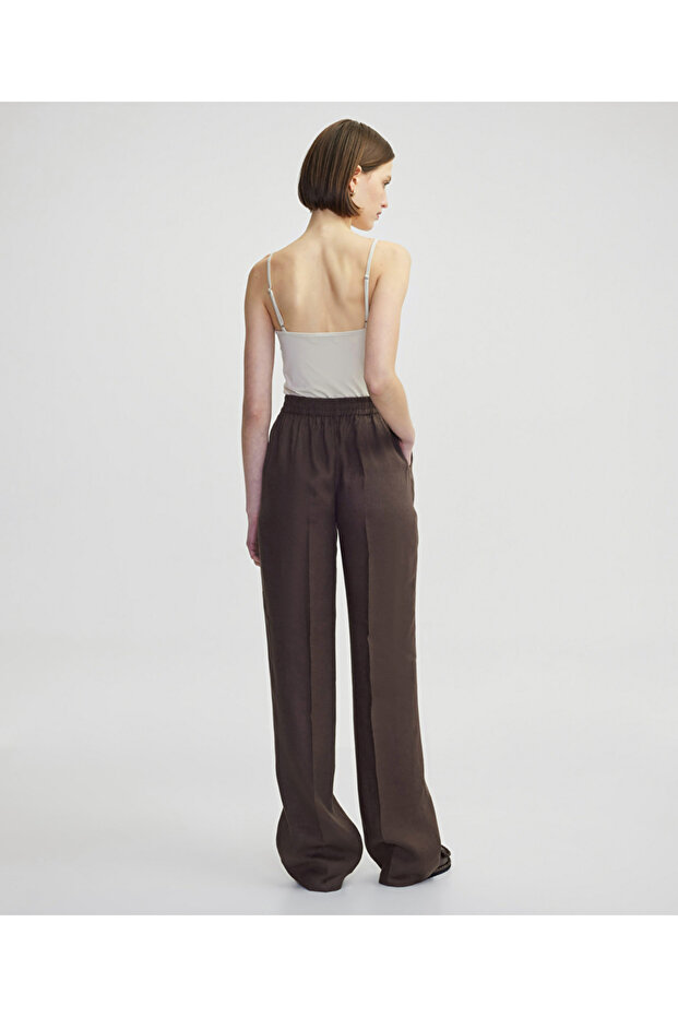 Elastik bel keten pantolon - 5