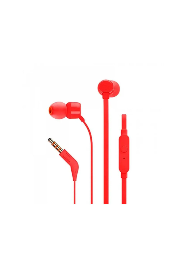 T110 In-Ear Headphones with JBL Pure Bass Sound and One-Button Remote – Red