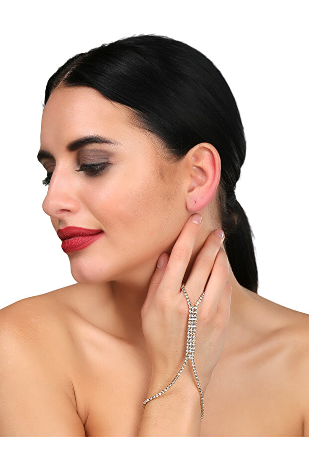 Zircon Stone Waterway 3 Row Motif Gold/Silver Şahmeran