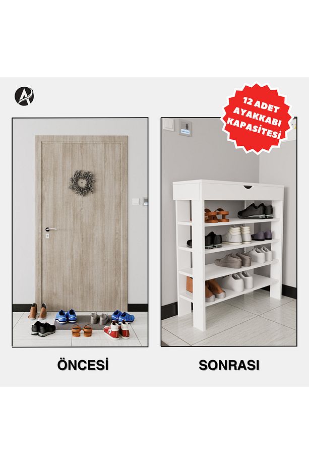 Royal Ayakkabılık , 4 Bölmeli , Saklama Gözlü , Beyaz Ayakkabılık, Ekonomik Ayakkabılık - 4