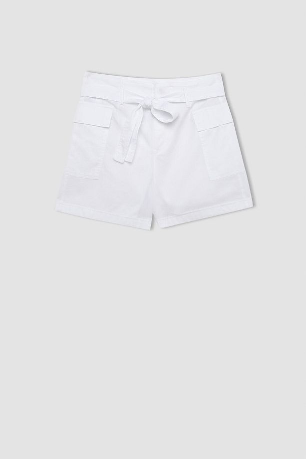 Paperbag Yüksek Bel Geniş Paça Poplin Şort C9234AX24SM - 6