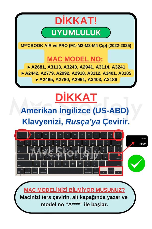Rusça Klavye Koruyucu Macbook Air Pro Kılıf M1 M2 M3 M4 Çip (US-ABD) A2681 A2941 A2442 A2485 Uyumlu - 2