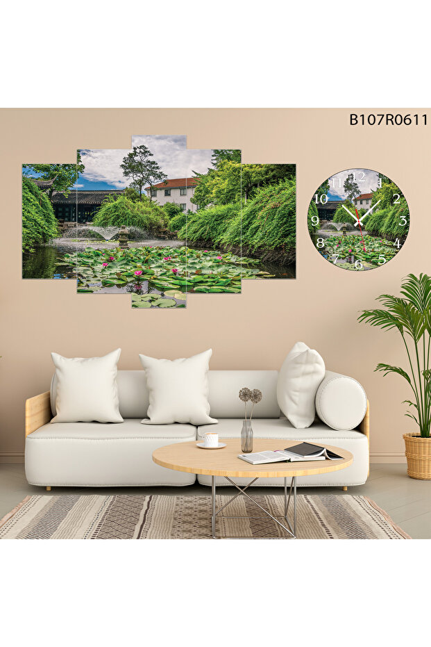 Tablo Duvar Mdf Tablo 5 Parça Set Ve Saatli - 1