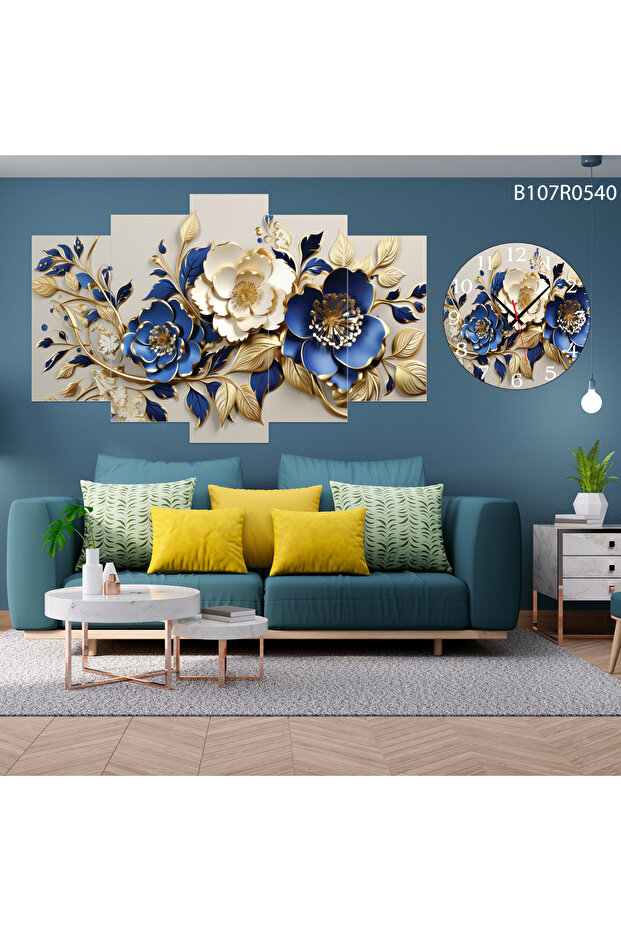 Tablo Duvar Mdf Tablo 5 Parça Set Ve Saatli - 1