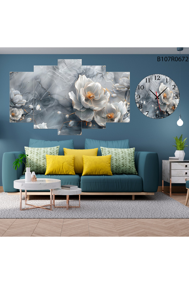 Tablo Duvar Mdf Tablo 5 Parça Set Ve Saatli - 1