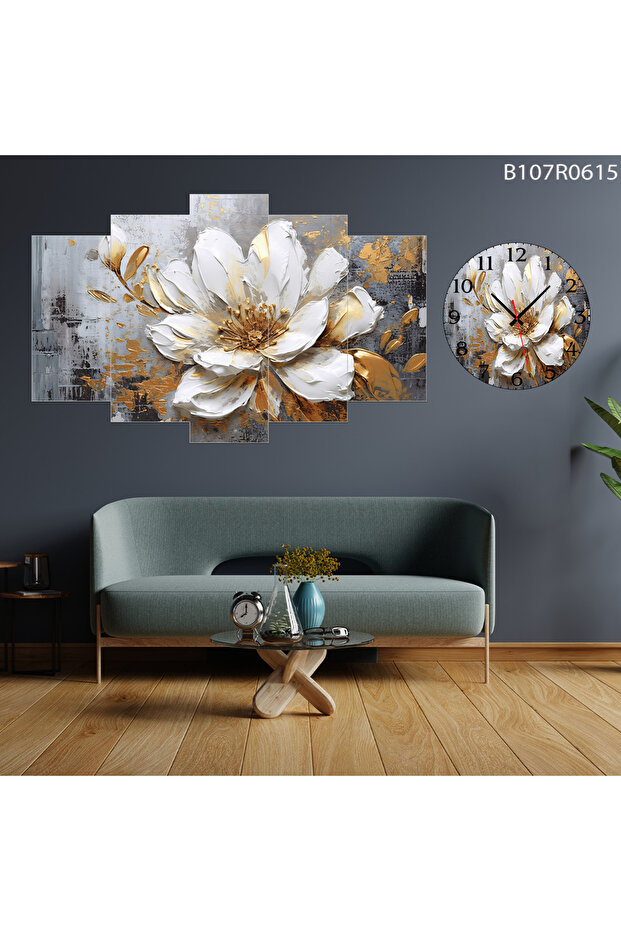 Tablo Duvar Mdf Tablo 5 Parça Set Ve Saatli - 1