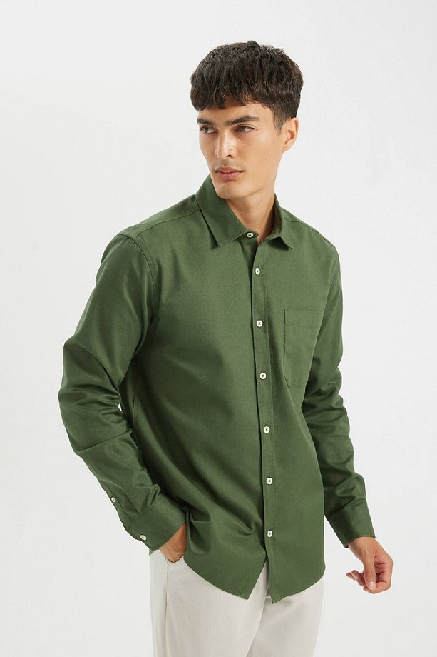 %100 Pamuk Regular Fit Düğmeli Basic Düz Gabardin Uzun Kollu Gömlek A5383ax24au - 4
