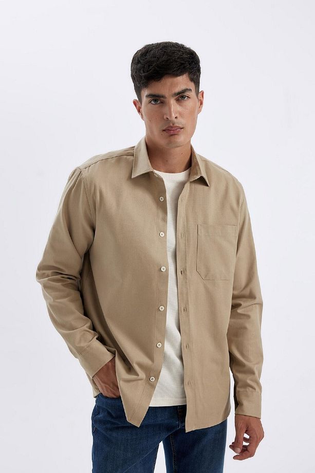 %100 Pamuk Regular Fit Düğmeli Basic Düz Gabardin Uzun Kollu Gömlek A5383ax24au - 4