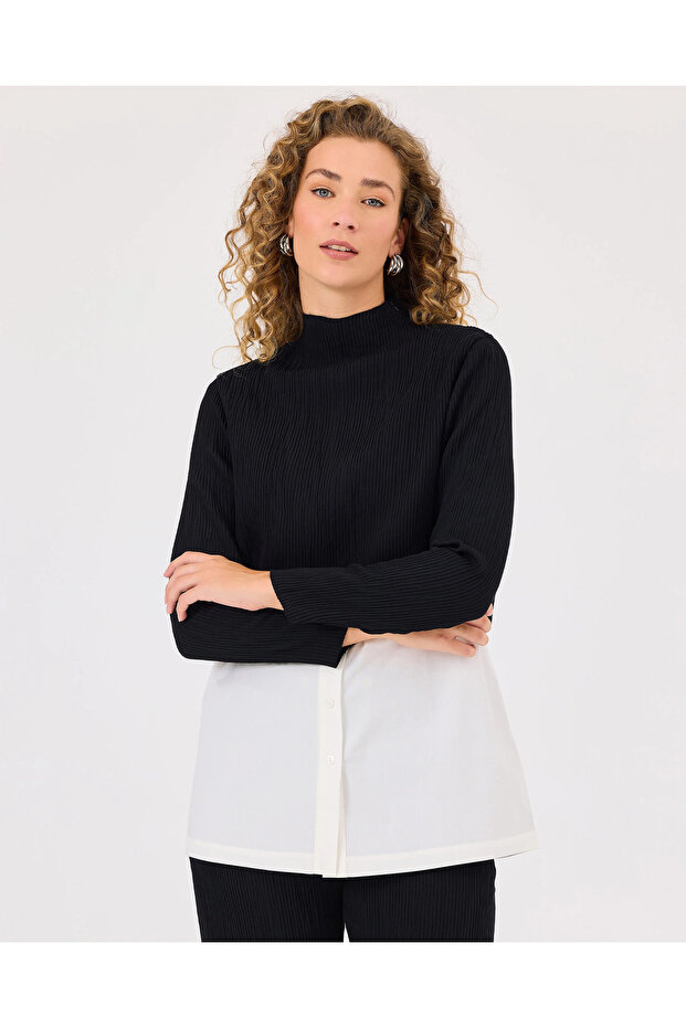 İç Gömlekli Dik Yaka Bluz - 1