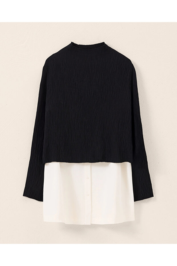 İç Gömlekli Dik Yaka Bluz - 6