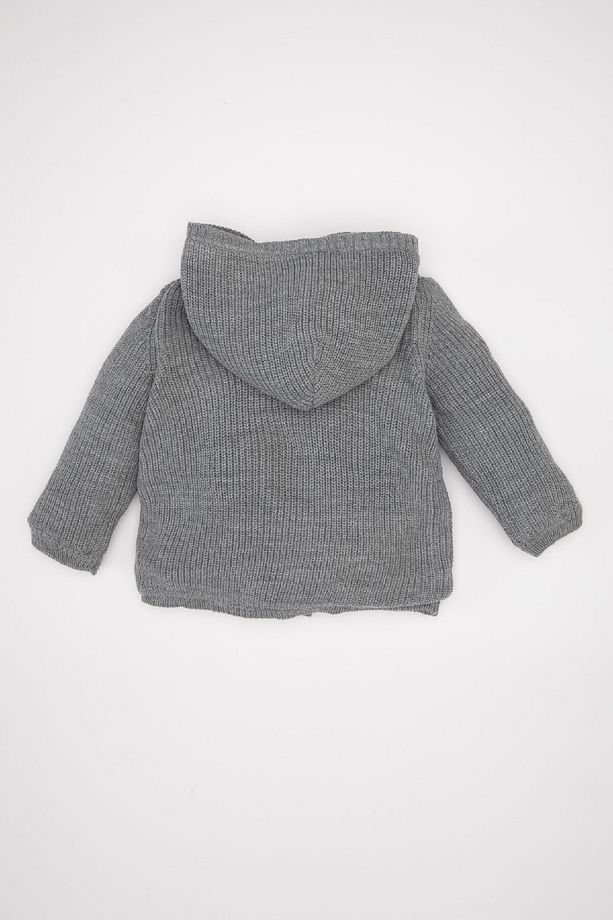 Erkek Bebek Kapüşonlu Pelüş Astarlı Düğmeli Triko Hırka C8861a524wn - 4