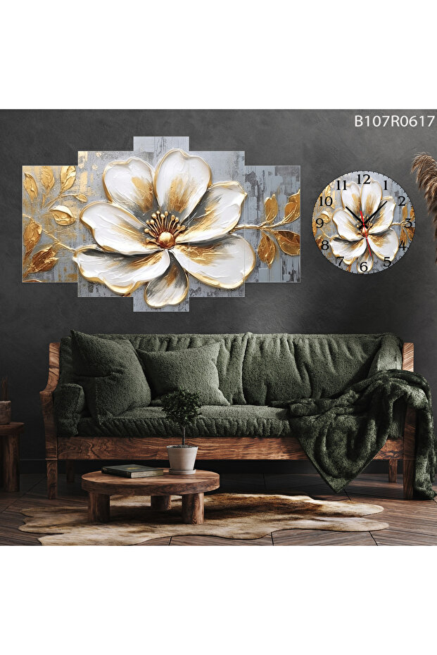 Tablo Duvar Mdf Tablo 5 Parça Set Ve Saatli - 1