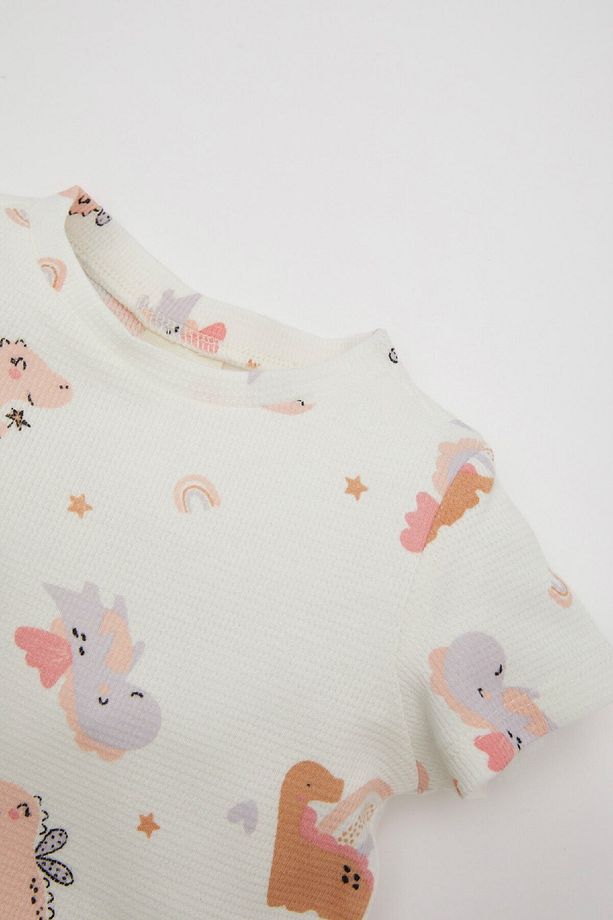 Kız Bebek Pijama Takımı Waffle Dinazor Desenli Kısa Kollu Üst Uzun Alt C3474a524sm - 3