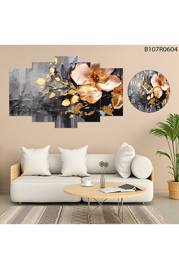 Tablo Duvar Mdf Tablo 5 Parça Set Ve Saatli - 1