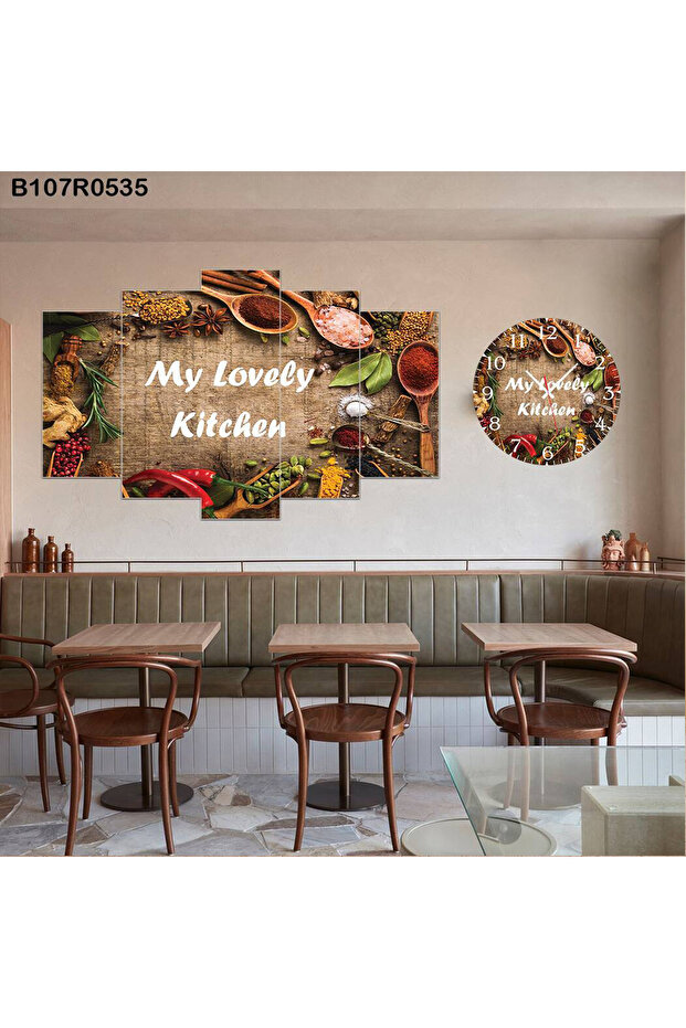 Tablo Duvar Mdf Tablo 5 Parça Set Ve Saatli - 1