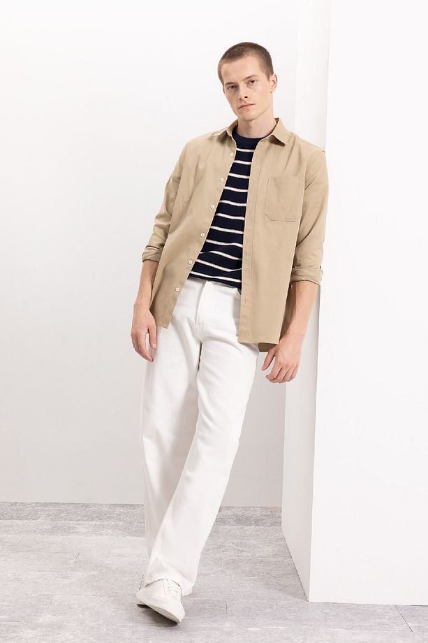 %100 Pamuk Regular Fit Düğmeli Basic Düz Gabardin Uzun Kollu Gömlek A5383ax24au - 3