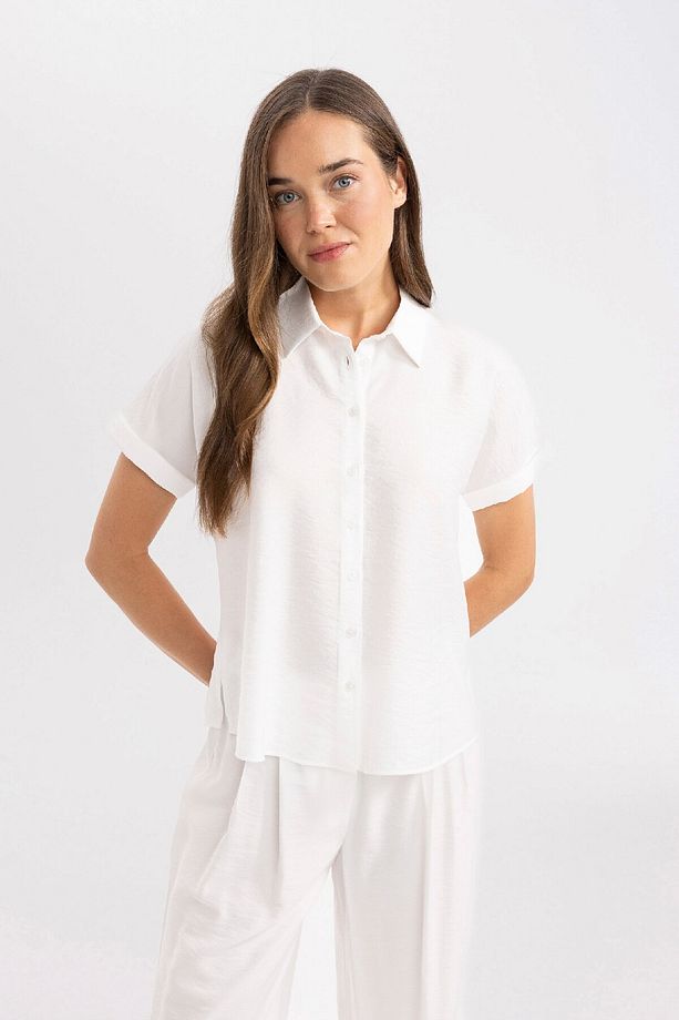 Regular Fit Kısa Kollu Beyaz Gömlek C9621AX24SM - 3