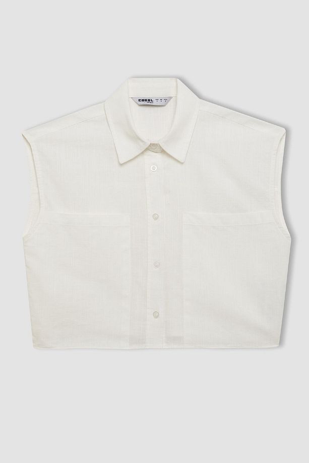 Oversize Geniş Kalıp Flamlı Pamuk Kolsuz Gömlek D0358ax24sm - 6