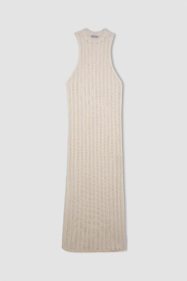 Regular Fit Bisiklet Yaka Kroşe Kolsuz Maxi Triko Plaj Elbise A7830ax24sm - 8
