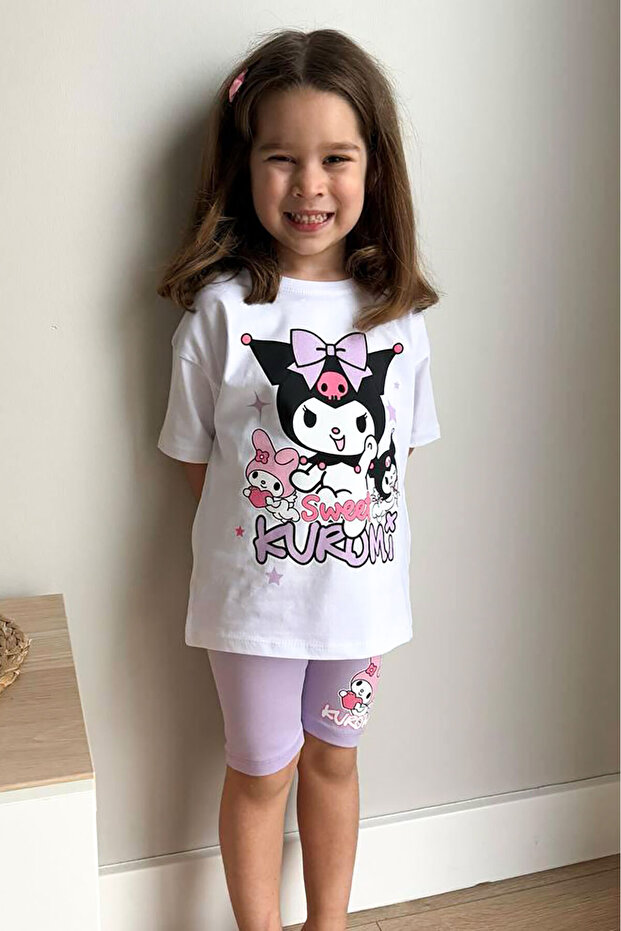 Girl's Suit with Printed Summer Shorts