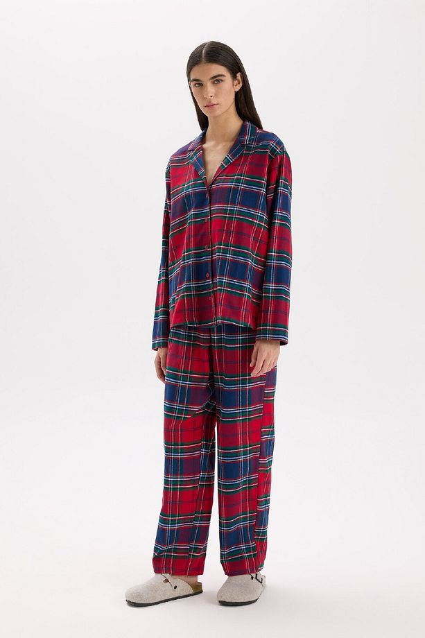 Fall in Love Pijama Takımı Kareli Flanel Uzun Kollu Üst Esnek Belli Uzun Alt  V4015AZ24WN - 2