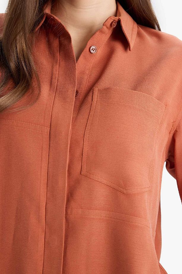 Relax Fit Basic Düz Modal Uzun Kollu Gömlek Tunik D1299AX25SP - 5