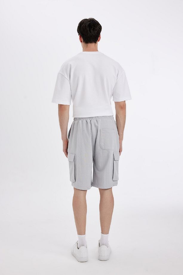 Relax Fit Beli Lastikli Bağcıklı Basic Düz Kargo Bermuda Şort C5591ax24hs - 7