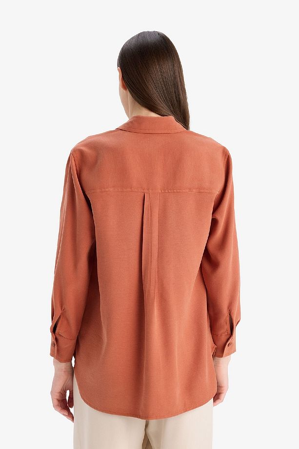 Relax Fit Basic Düz Modal Uzun Kollu Gömlek Tunik D1299AX25SP - 6