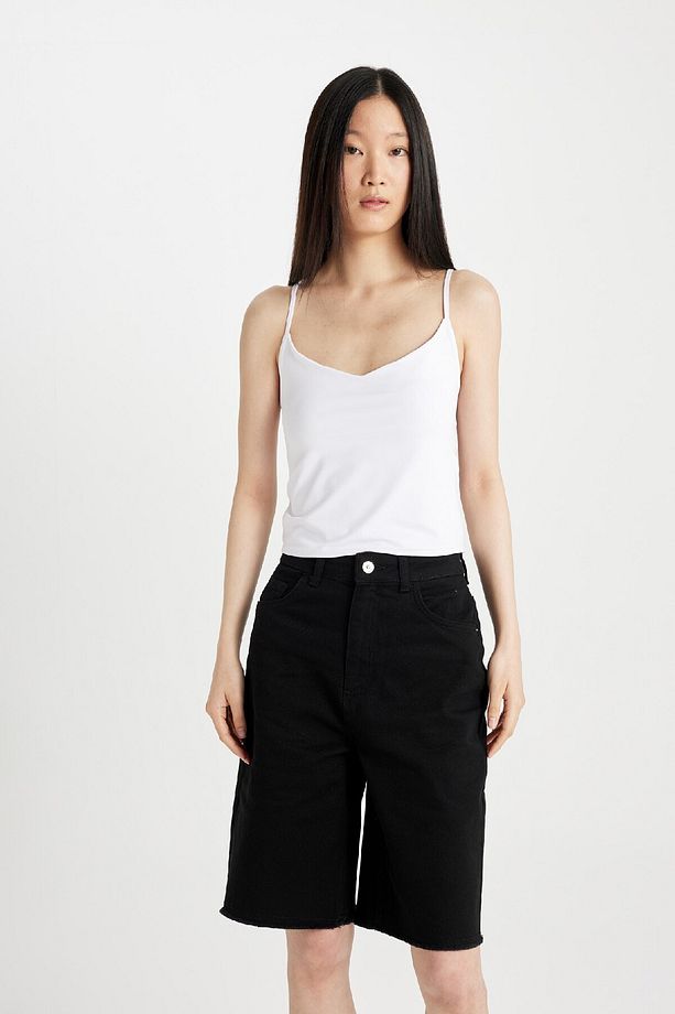 Yüksek Bel Cepli Basic Düz Gabardin Kapri D0326ax24sm - 2