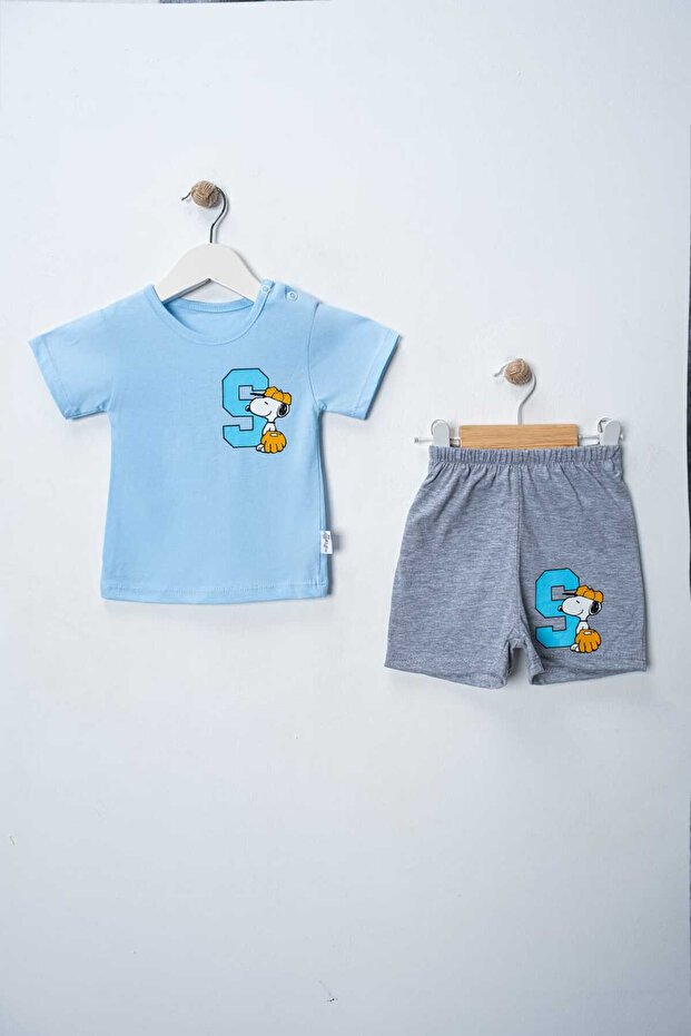 Snoopy Print 100% Cotton Single Jersey Summer Baby Boy Bottom Top Set